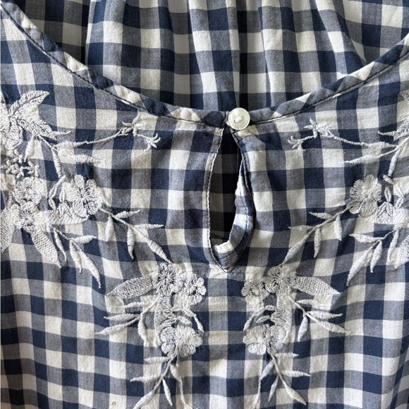 Liz Claiborne Large Cotton Gingham Embroidered‎ Top Boho Cottagecore Prairie - Picture 4 of 10
